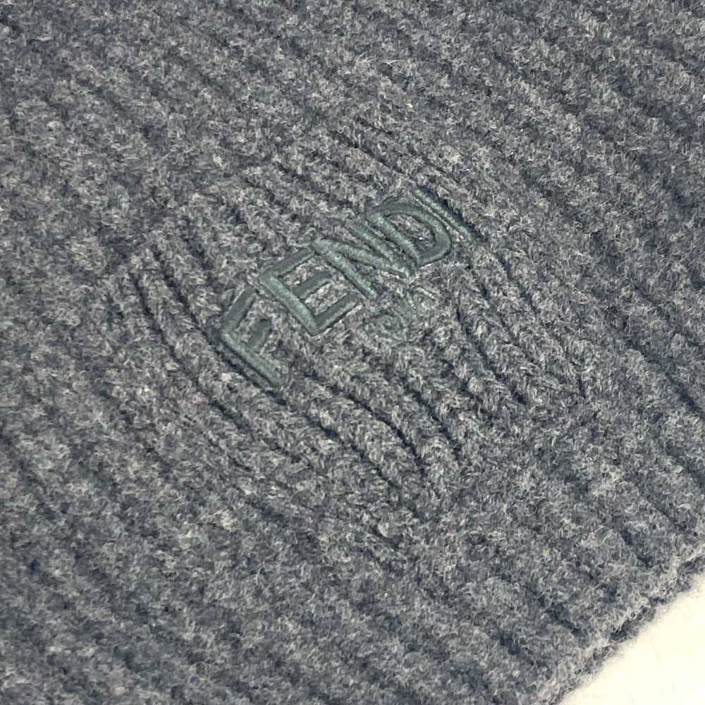 FENDI FXQ959 ロゴ ポケット付き ビーニー 帽子 ニット帽 ニットキャップ ニット帽 ウール ユニセックス グレー - brandshop-reference