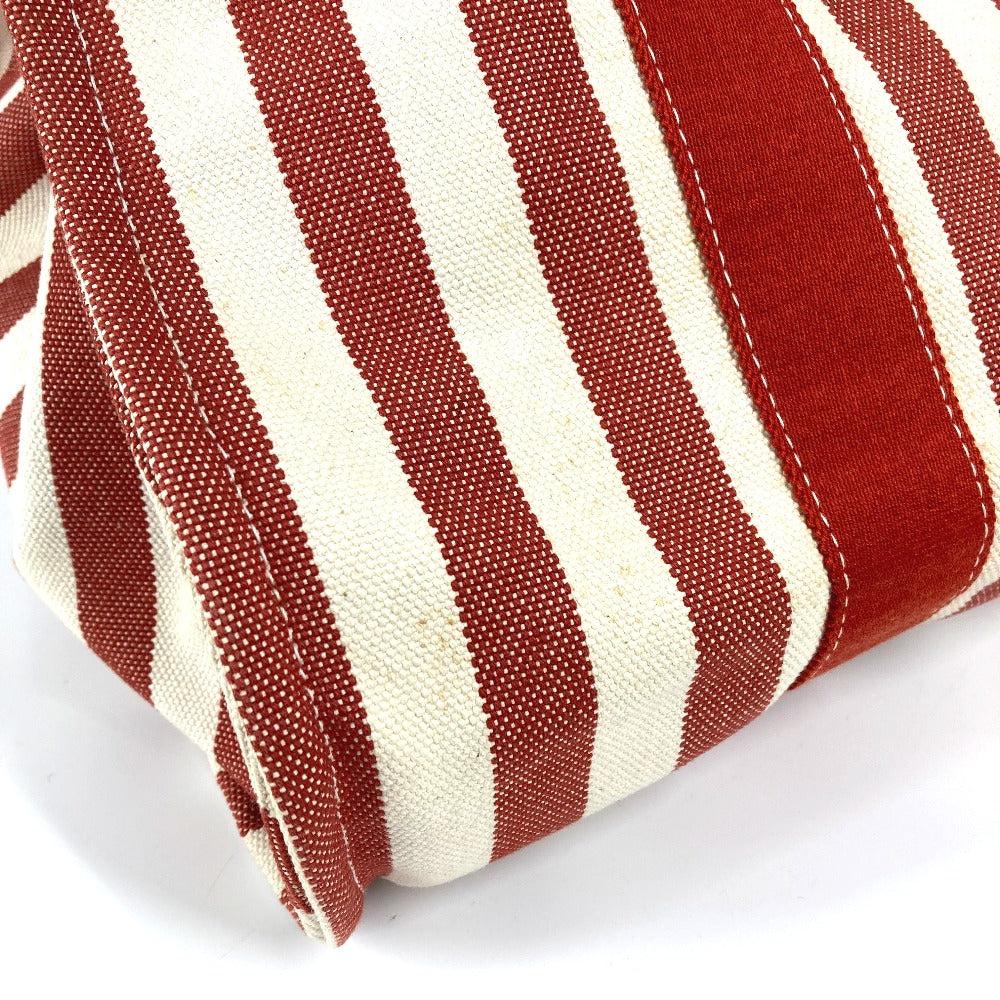 HERMES カンヌ GM ストライプ カバン ポーチ付き トートバッグ キャンバス ハンドバッグ キャンバス レディース レッド - brandshop-reference