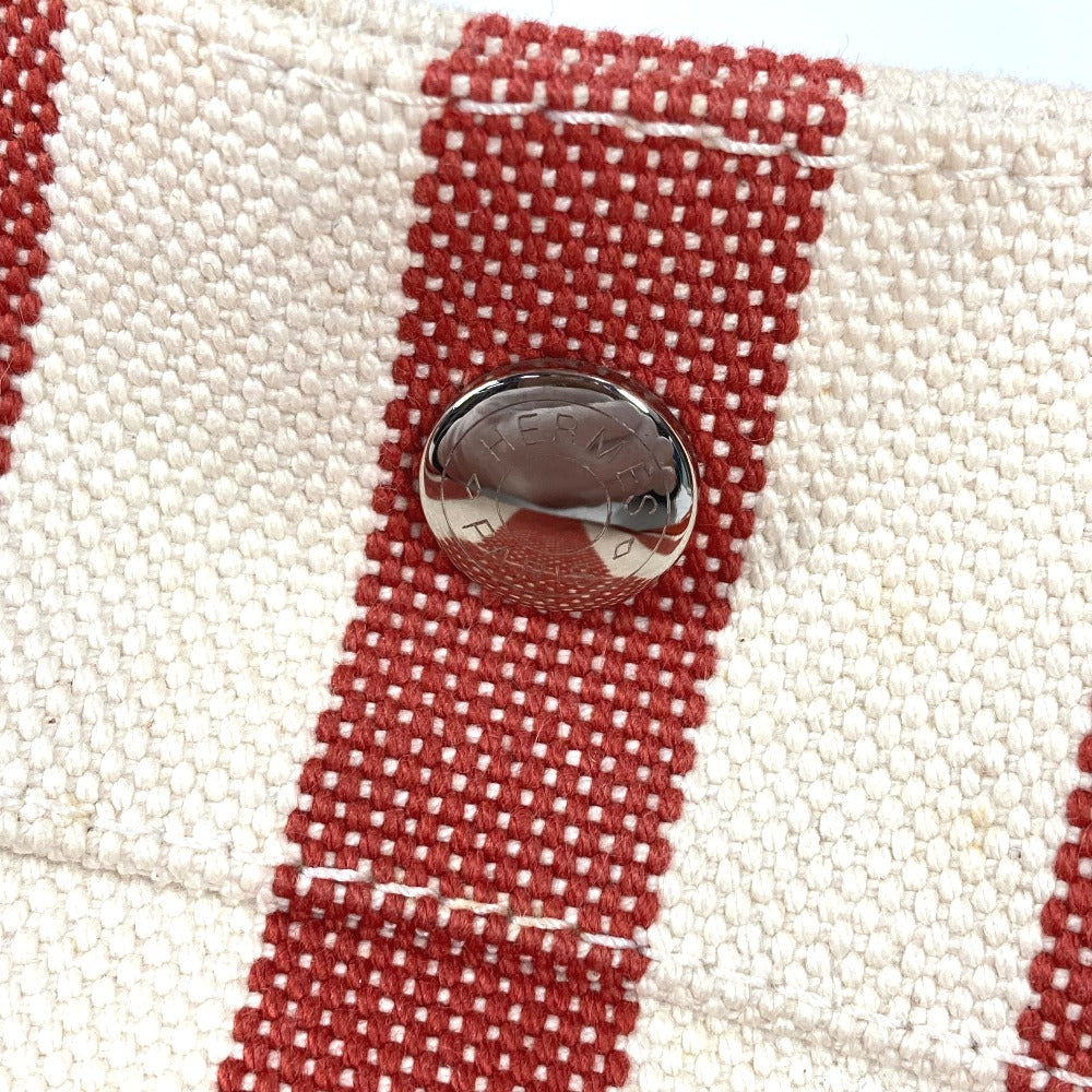 HERMES カンヌ GM ストライプ カバン ポーチ付き トートバッグ キャンバス ハンドバッグ キャンバス レディース レッド - brandshop-reference