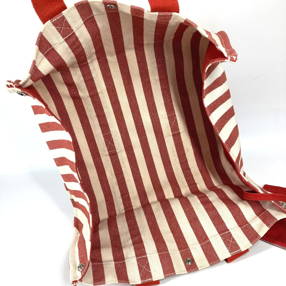HERMES カンヌ GM ストライプ カバン ポーチ付き トートバッグ キャンバス ハンドバッグ キャンバス レディース レッド - brandshop-reference