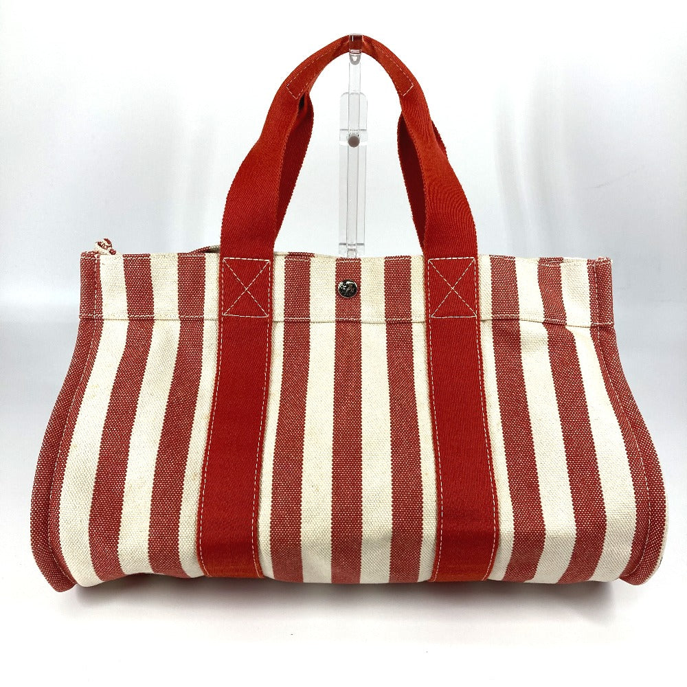 HERMES カンヌ GM ストライプ カバン ポーチ付き トートバッグ キャンバス ハンドバッグ キャンバス レディース レッド - brandshop-reference