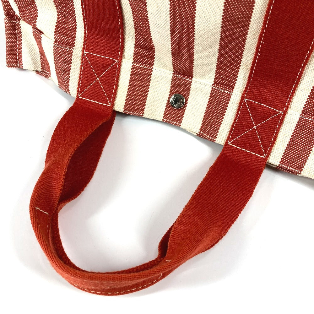 HERMES カンヌ GM ストライプ カバン ポーチ付き トートバッグ キャンバス ハンドバッグ キャンバス レディース レッド - brandshop-reference