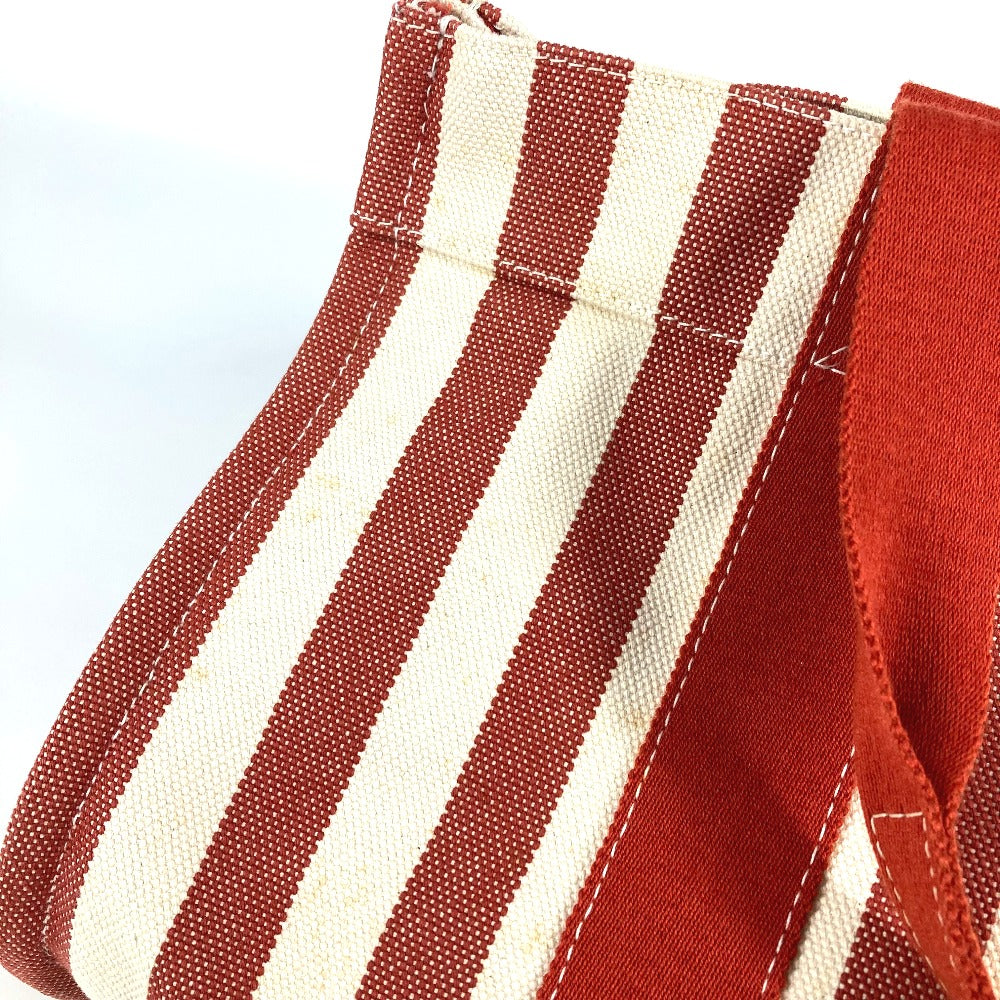 HERMES カンヌ GM ストライプ カバン ポーチ付き トートバッグ キャンバス ハンドバッグ キャンバス レディース レッド - brandshop-reference