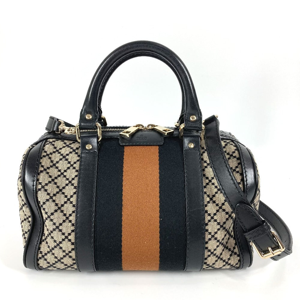 GUCCI ストライプ ロゴ 2WAYバッグ ハンドバッグ ミニボストンバッグ シェリーライン ショルダーバッグ レザー/キャンバス レディース ネイビー - brandshop-reference