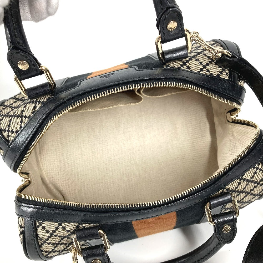 GUCCI ストライプ ロゴ 2WAYバッグ ハンドバッグ ミニボストンバッグ シェリーライン ショルダーバッグ レザー/キャンバス レディース ネイビー - brandshop-reference