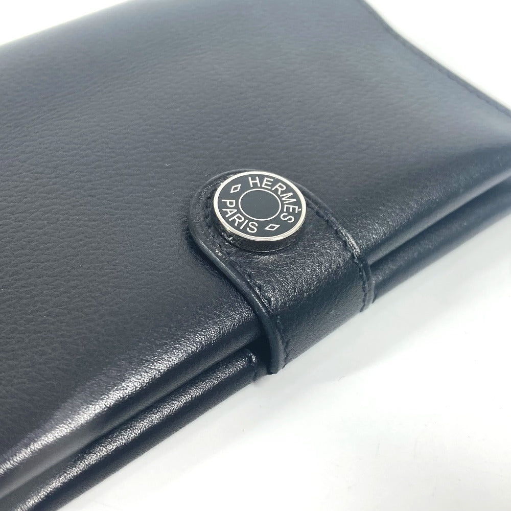 HERMES RMS Logo Passport Cover Stationery Passport Case Leather Unisex Black