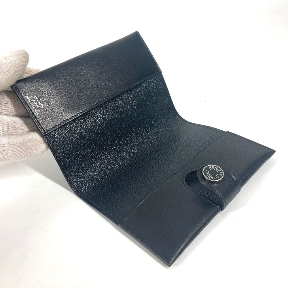 HERMES RMS Logo Passport Cover Stationery Passport Case Leather Unisex Black