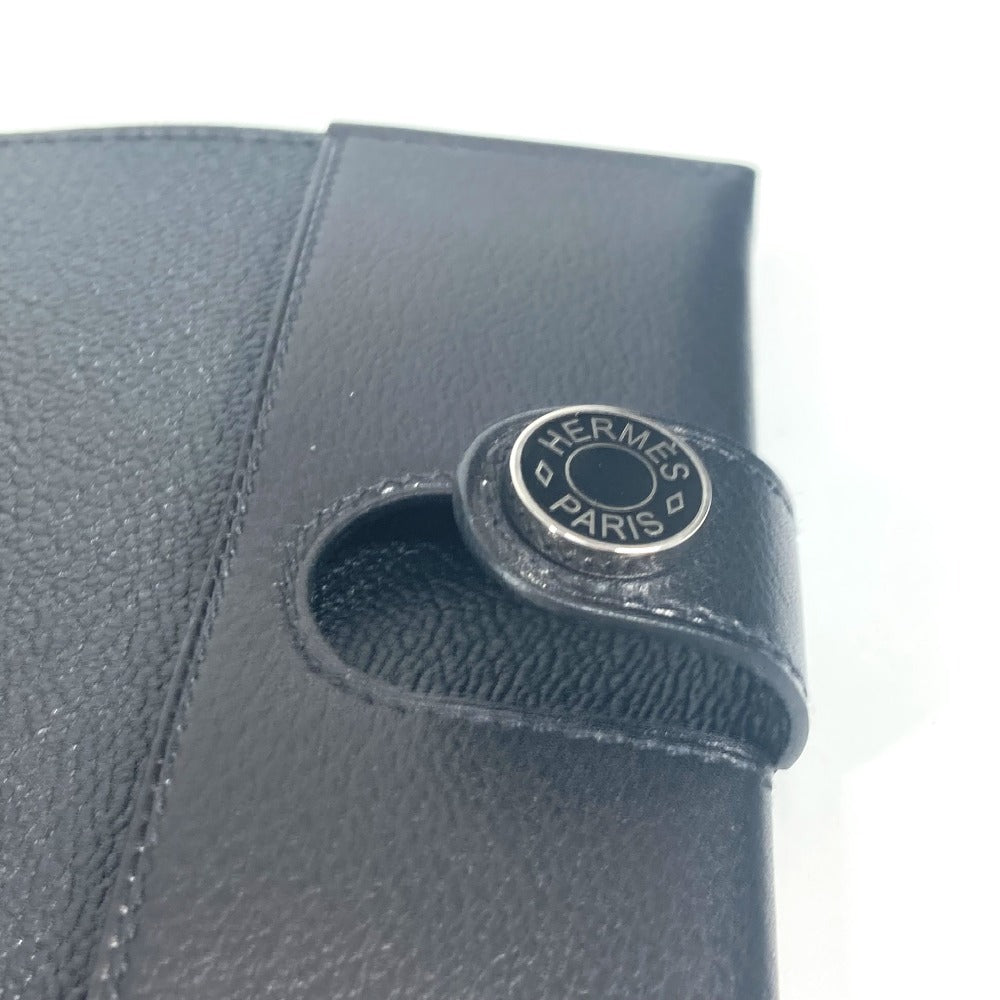 HERMES RMS Logo Passport Cover Stationery Passport Case Leather Unisex Black