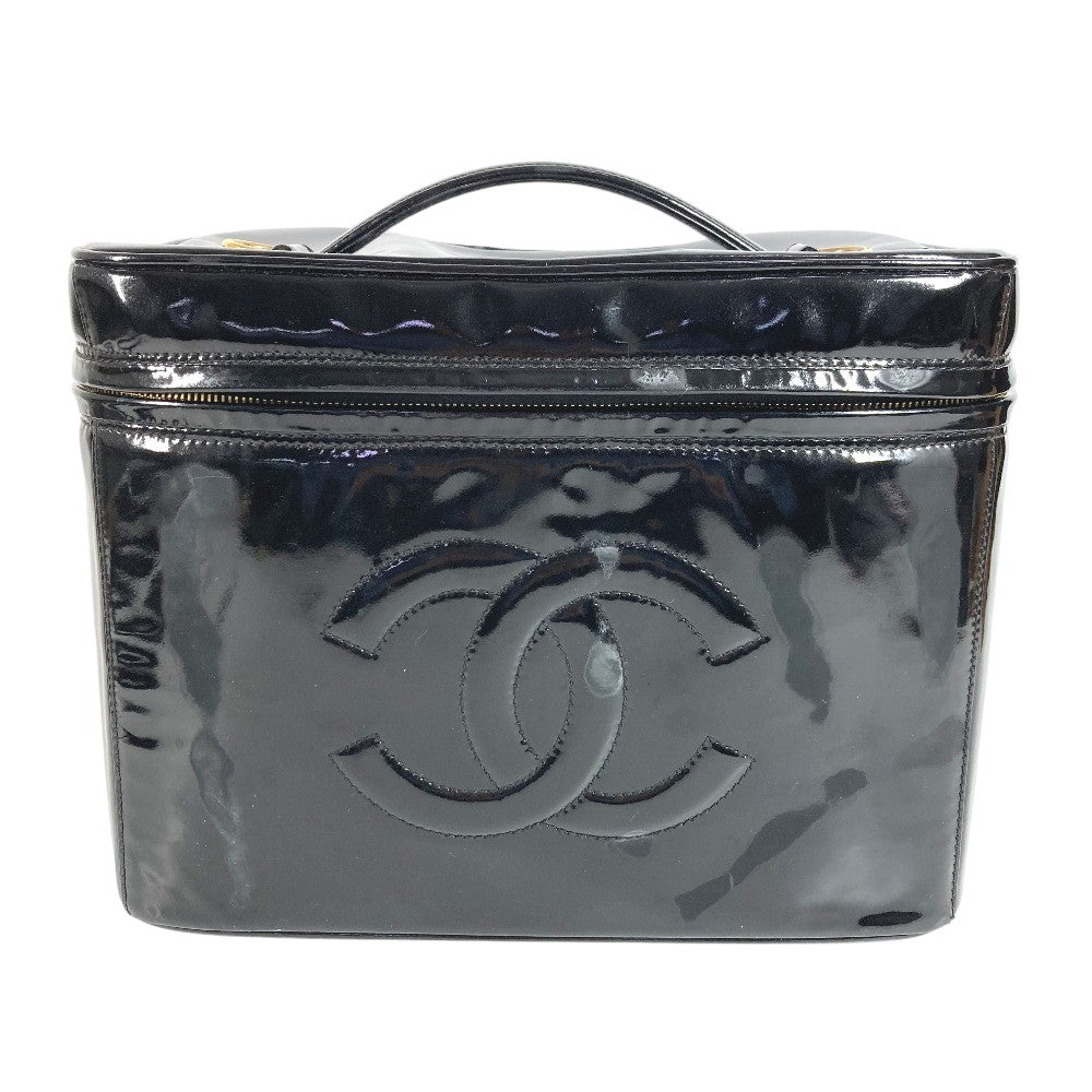 CHANEL Vintage CC Coco Mark Vanity Bag, 2-Way Shoulder Bag, Handbag, Patent Leather, Women's, Black