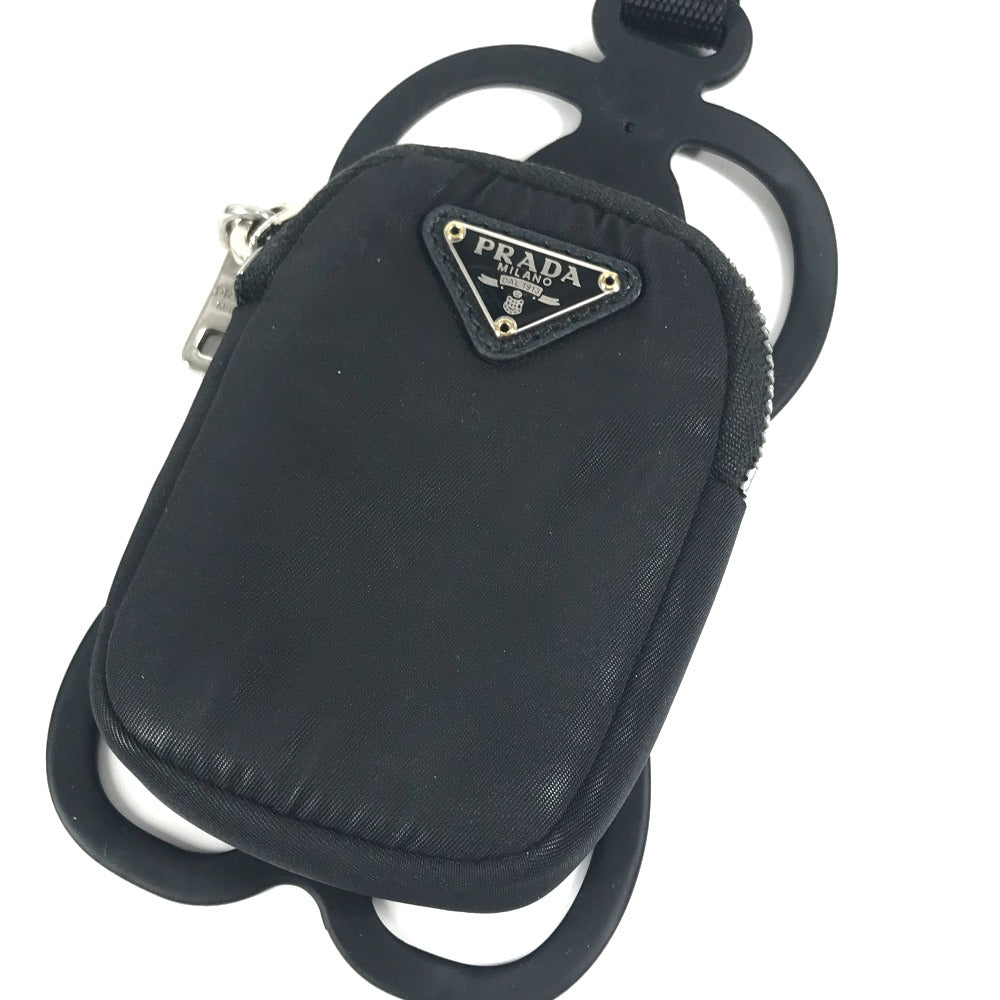PRADA トライアングルロゴ 三角ロゴ プレート スマホポーチ iphoneケース ネックストラップ付 携帯ケース ナイロン ユニセックス ブラック - brandshop-reference