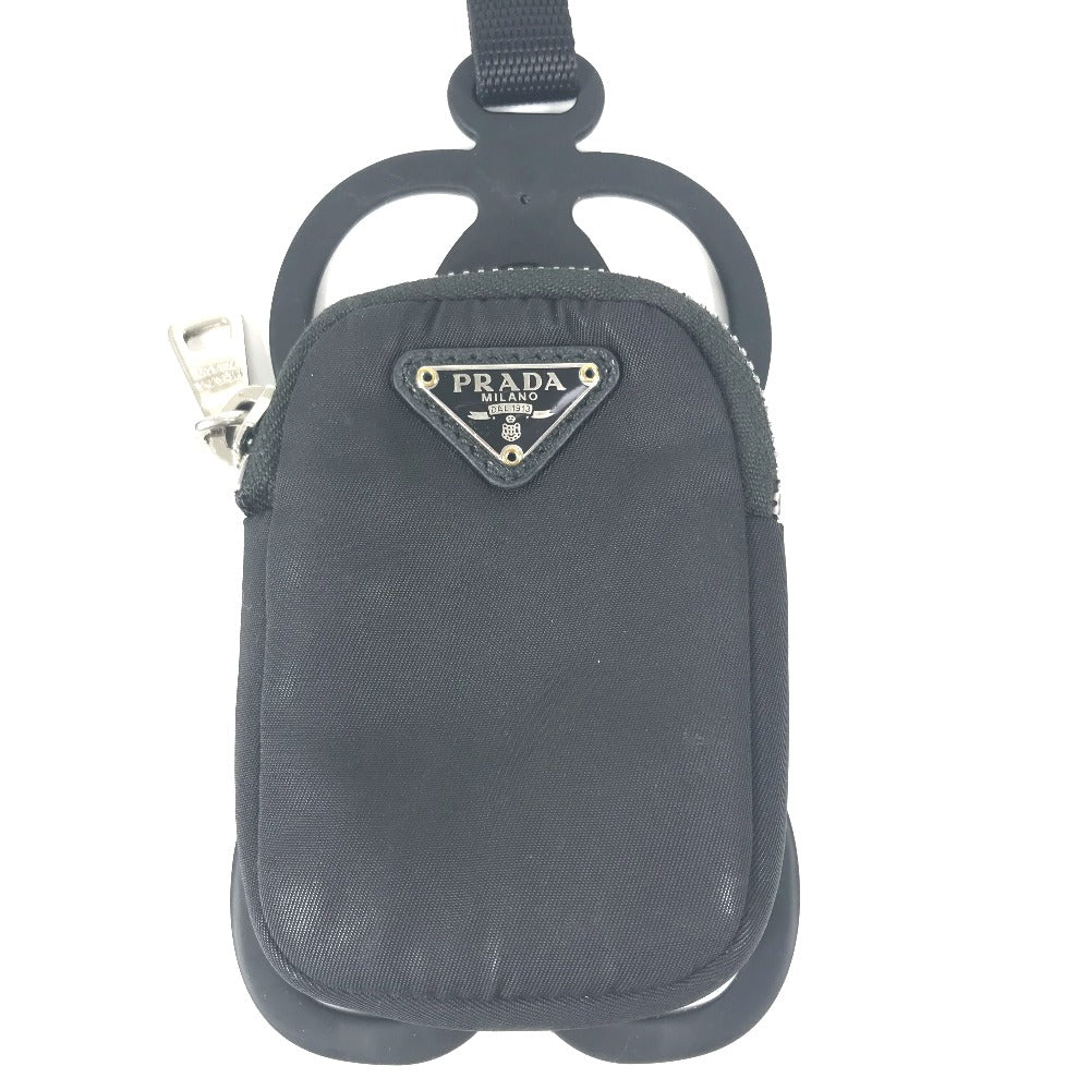 PRADA トライアングルロゴ 三角ロゴ プレート スマホポーチ iphoneケース ネックストラップ付 携帯ケース ナイロン ユニセックス ブラック - brandshop-reference