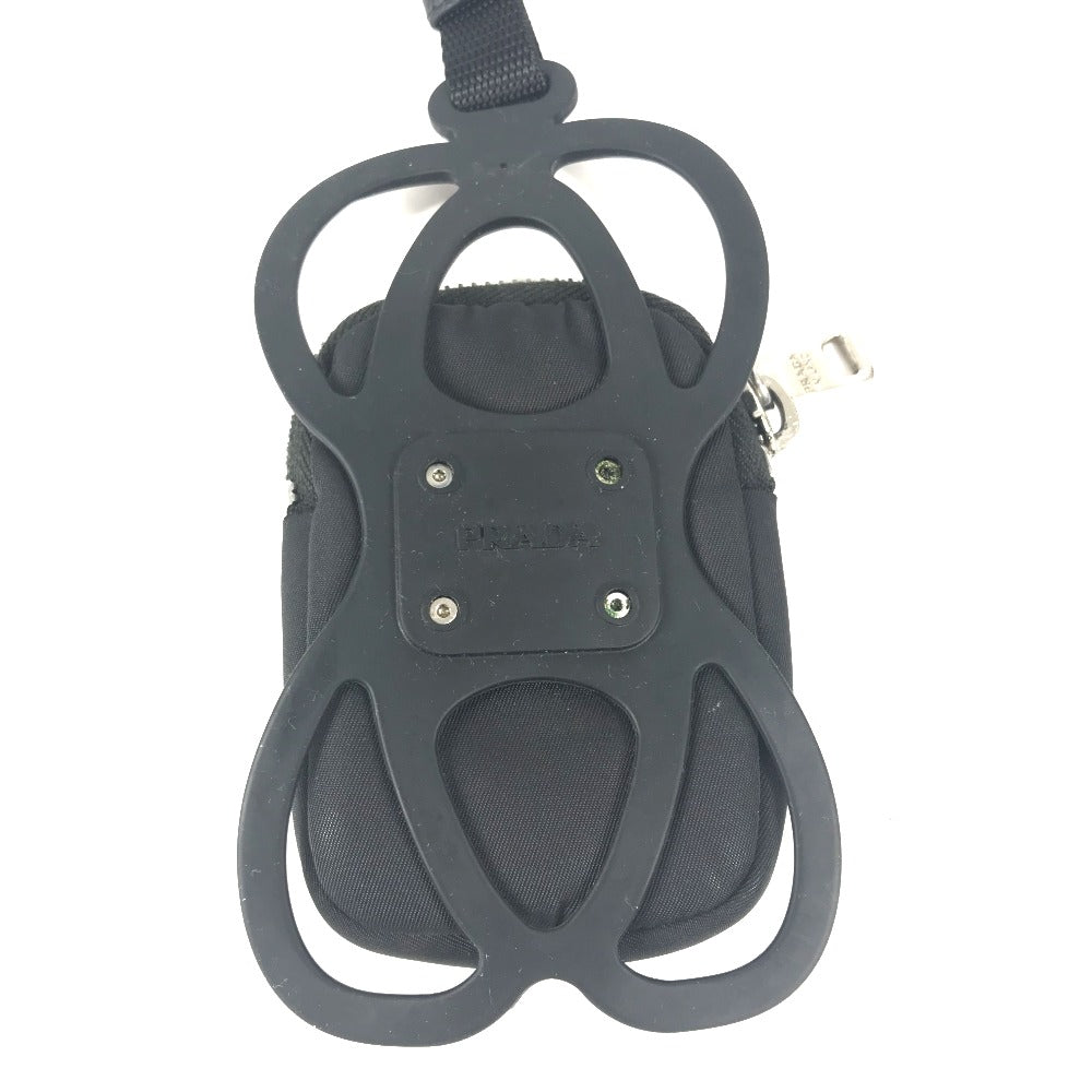 PRADA トライアングルロゴ 三角ロゴ プレート スマホポーチ iphoneケース ネックストラップ付 携帯ケース ナイロン ユニセックス ブラック - brandshop-reference