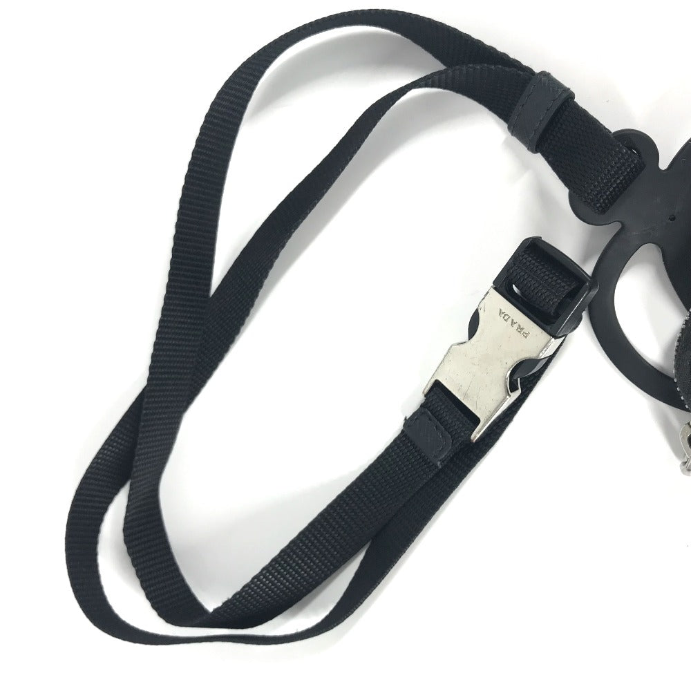 PRADA トライアングルロゴ 三角ロゴ プレート スマホポーチ iphoneケース ネックストラップ付 携帯ケース ナイロン ユニセックス ブラック - brandshop-reference