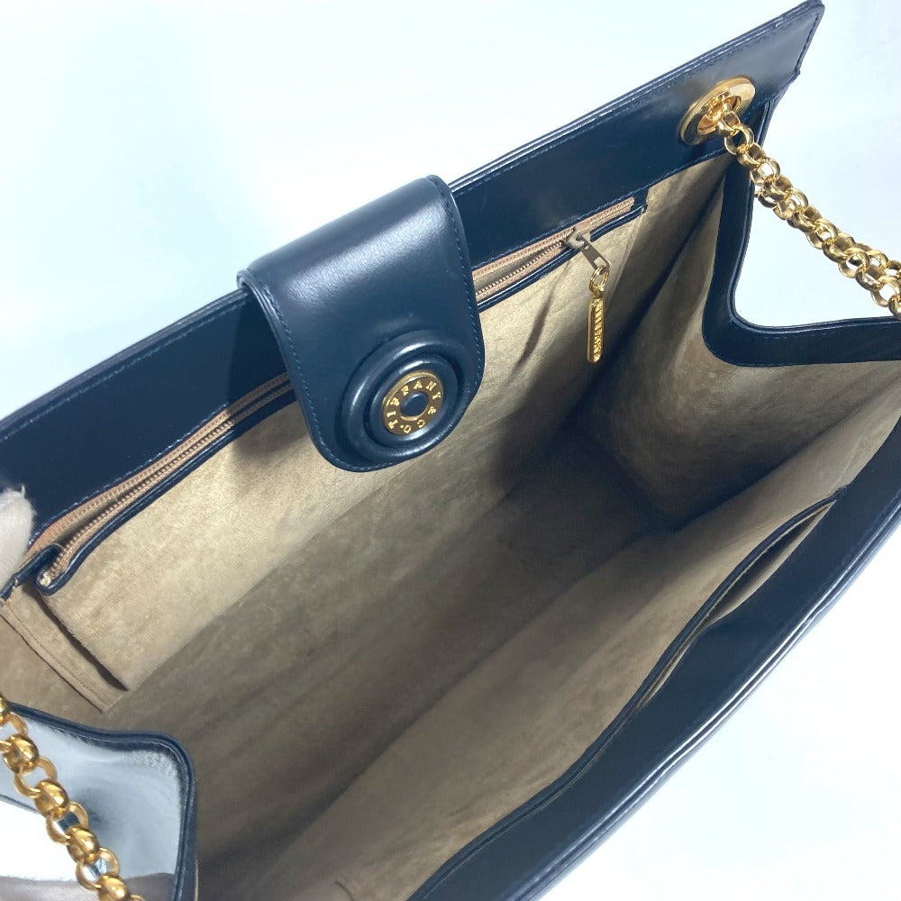 TIFFANY&Co. ラウンドロゴ ビッグ カバン Wチェーンバッグ トートバッグ ショルダーバッグ レザー レディース ネイビー - brandshop-reference