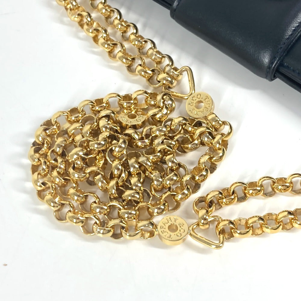 TIFFANY&Co. ラウンドロゴ ビッグ カバン Wチェーンバッグ トートバッグ ショルダーバッグ レザー レディース ネイビー - brandshop-reference