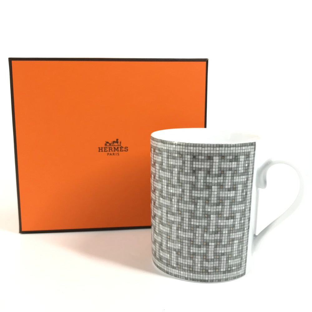 HERMES 300ml マグカップ マグ 〈モザイク 24〉 プラチナ コップ 食器 インテリア マグカップ 陶器 ユニセックス グレー - brandshop-reference