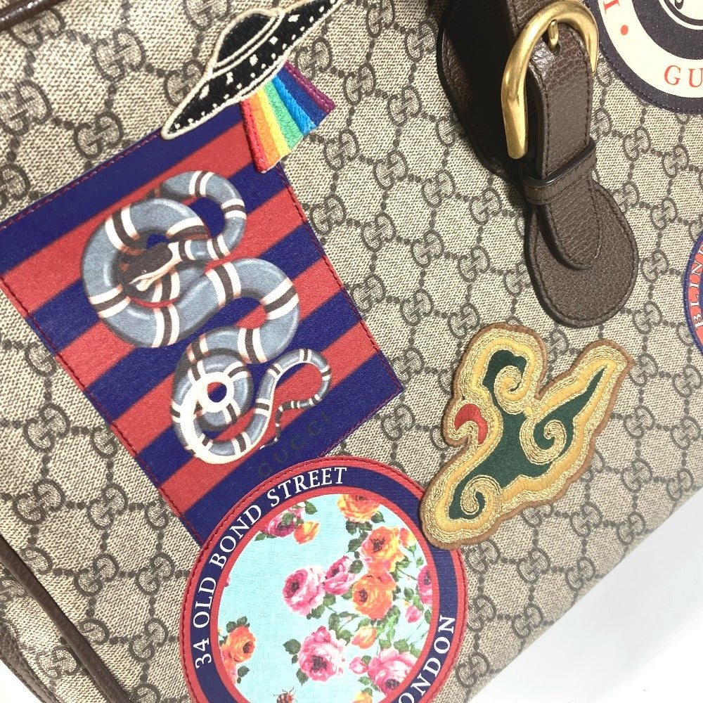 GUCCI 424501 GG Supreme Angry Cat Snake Patch Bag Travel Bag Travel Bag Trunk Duffle Bag GG Supreme Canvas Beige/Multicolore Used