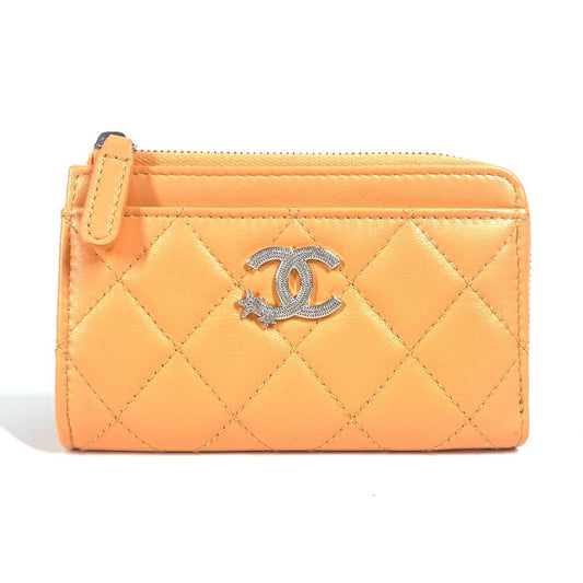 CHANEL AP3732 財布 小銭入れ カードケース CC ココマーク スター ロゴ フラグメントケース コインケース ラムスキン レディース オレンジ - brandshop-reference