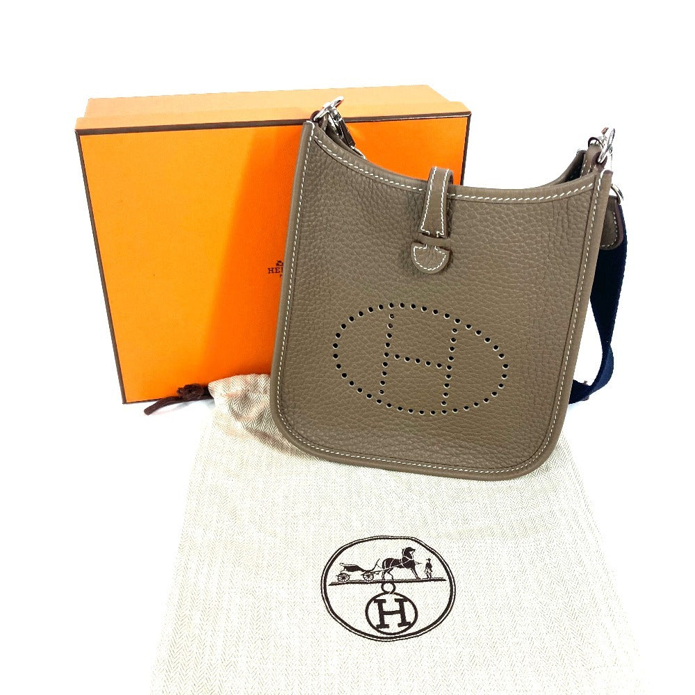 HERMES Evelyne TPM Amazon Long Crossbody Pochette bag Shoulder Bag Taurillon Clemence Etoupe Gray Based/Navy Used