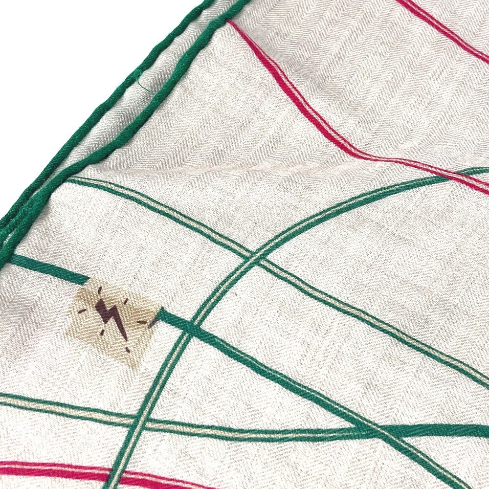 HERMES Fringe LAST NIGHT DJ Shawl Scarf Muffler Stole Silk Unisex Beige