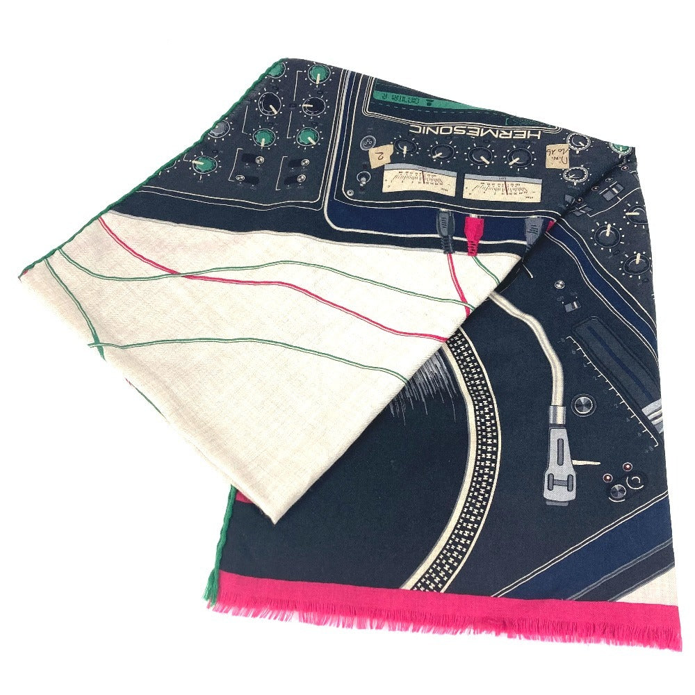 HERMES Fringe LAST NIGHT DJ Shawl Scarf Muffler Stole Silk Unisex Beige