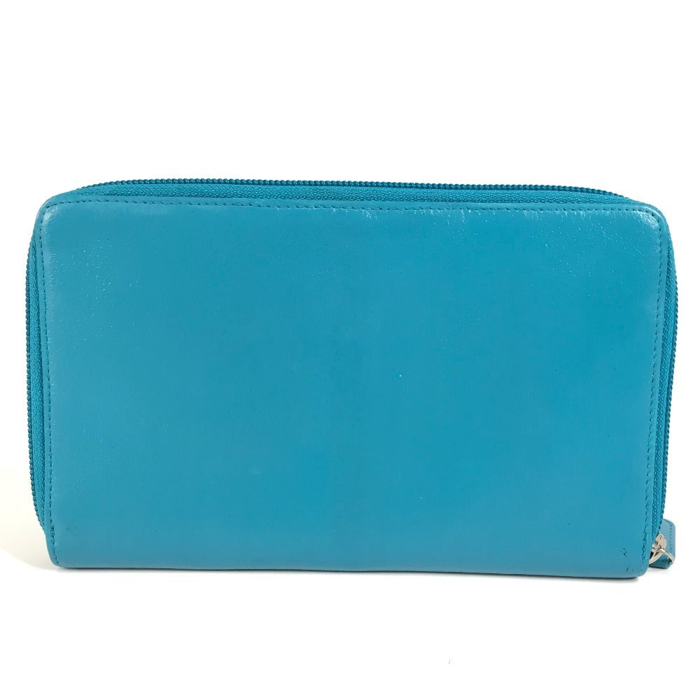 Chanel Camellia CC Coco Mark Round Zipper Long Wallet Leather Leather Women Blue