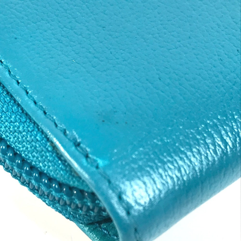 Chanel Camellia CC Coco Mark Round Zipper Long Wallet Leather Leather Women Blue