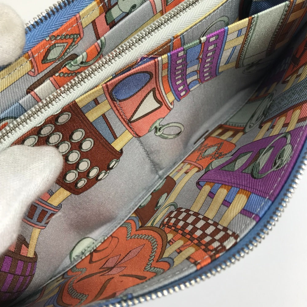 HERMES Azap Long Silk-in Long Wallet Round Zipper Long Wallet Epson Unisex Blue Paradise Blue