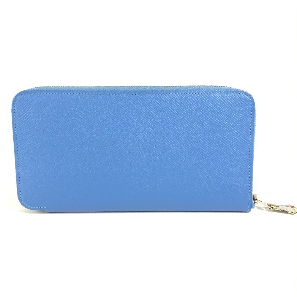 HERMES Azap Long Silk-in Long Wallet Round Zipper Long Wallet Epson Unisex Blue Paradise Blue