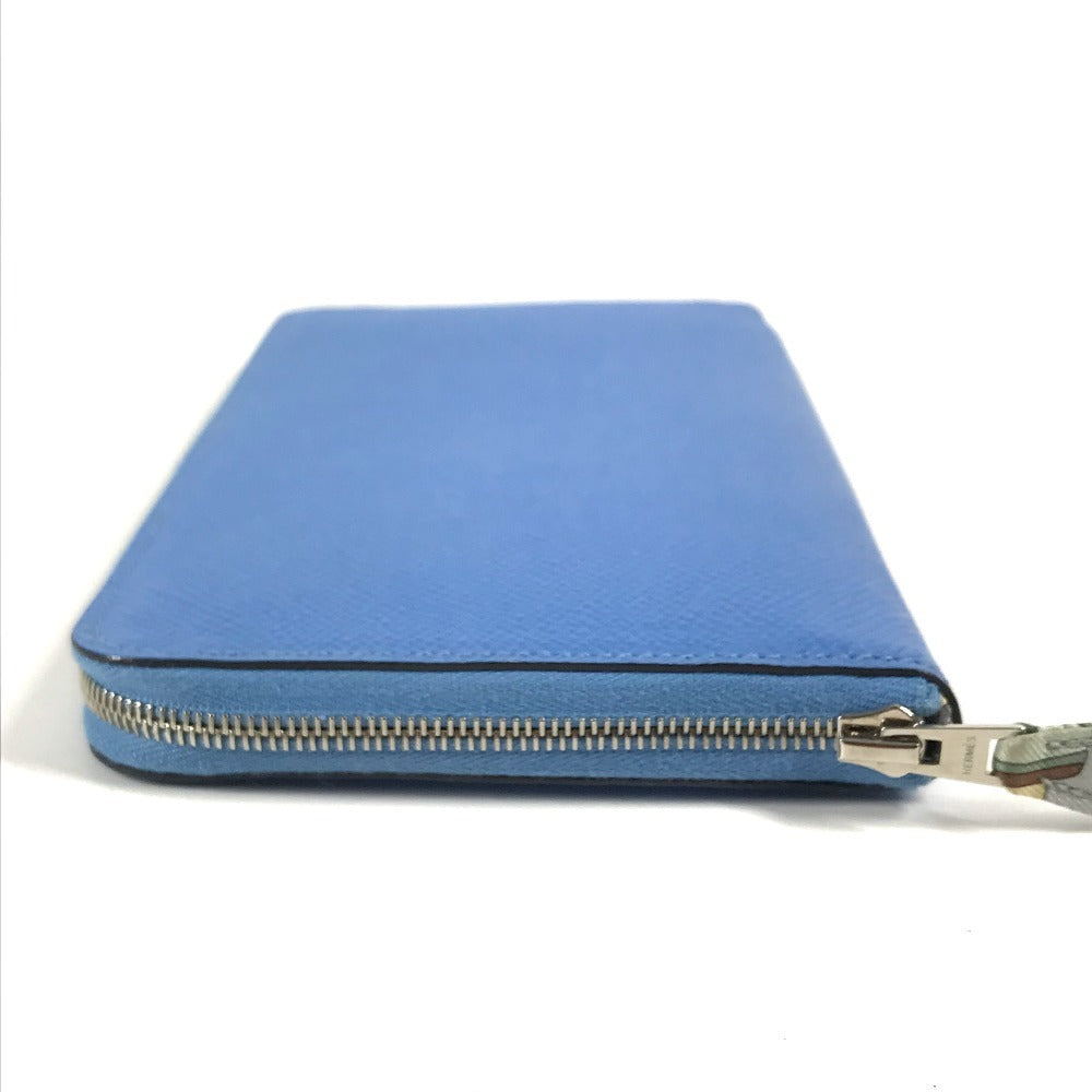 HERMES Azap Long Silk-in Long Wallet Round Zipper Long Wallet Epson Unisex Blue Paradise Blue