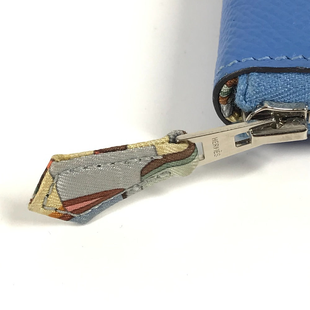 HERMES Azap Long Silk-in Long Wallet Round Zipper Long Wallet Epson Unisex Blue Paradise Blue