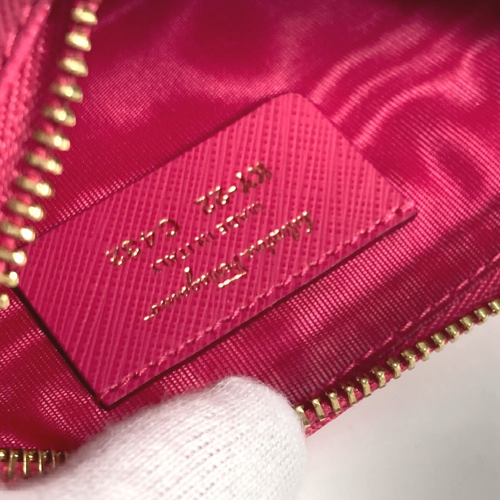 Salvatore Ferragamo Rose Ribbon with Key Ring Coin Purse Wallet Coin Case Leather Women's Pink