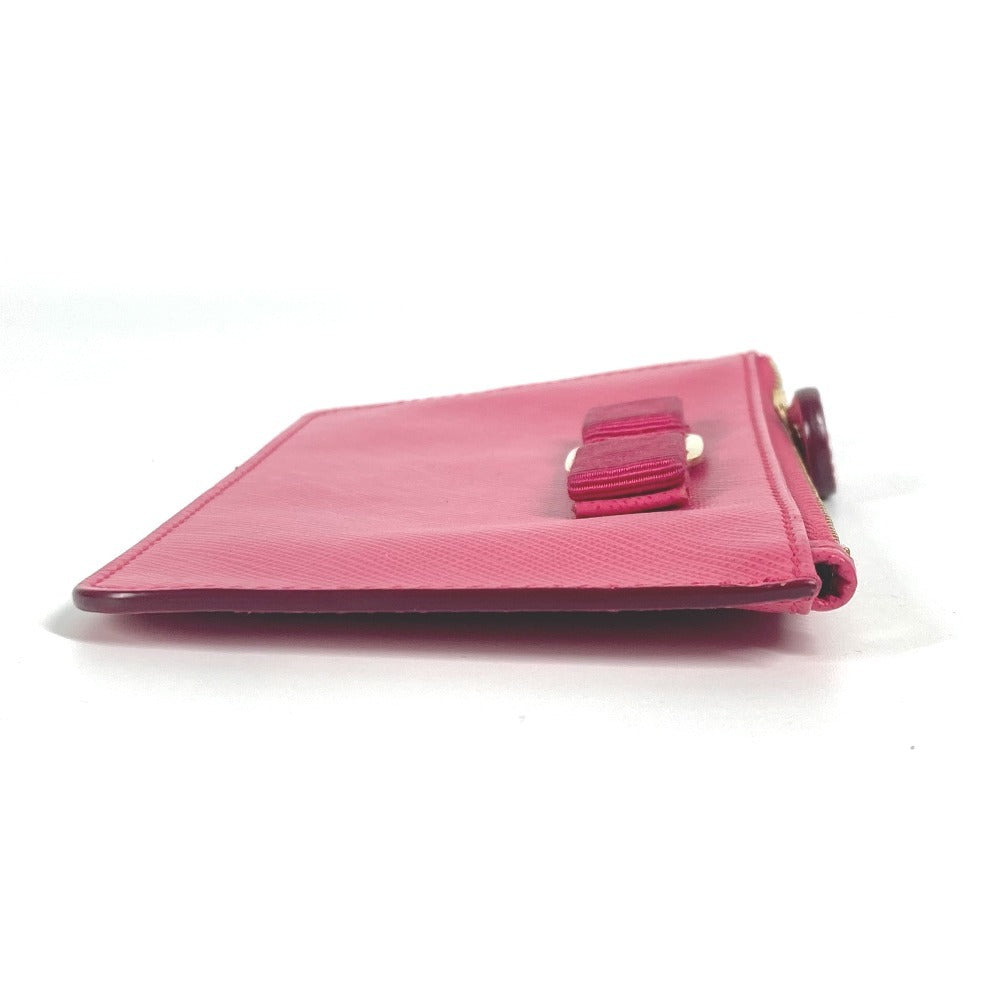 Salvatore Ferragamo Rose Ribbon with Key Ring Coin Purse Wallet Coin Case Leather Women's Pink