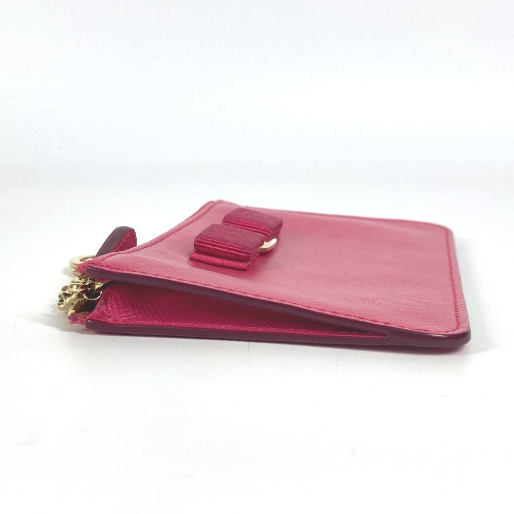 Salvatore Ferragamo Rose Ribbon with Key Ring Coin Purse Wallet Coin Case Leather Women's Pink