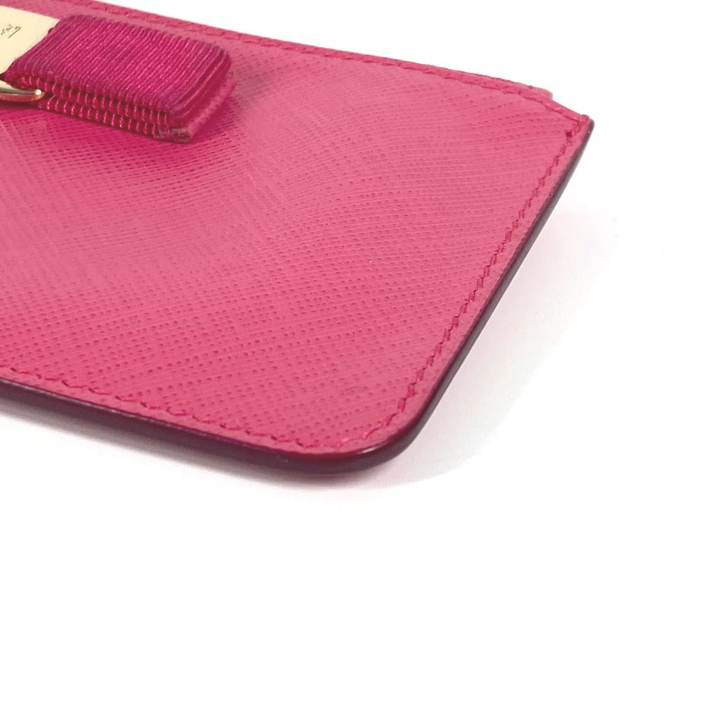 Salvatore Ferragamo Rose Ribbon with Key Ring Coin Purse Wallet Coin Case Leather Women's Pink
