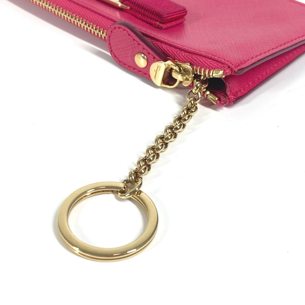 Salvatore Ferragamo Rose Ribbon with Key Ring Coin Purse Wallet Coin Case Leather Women's Pink