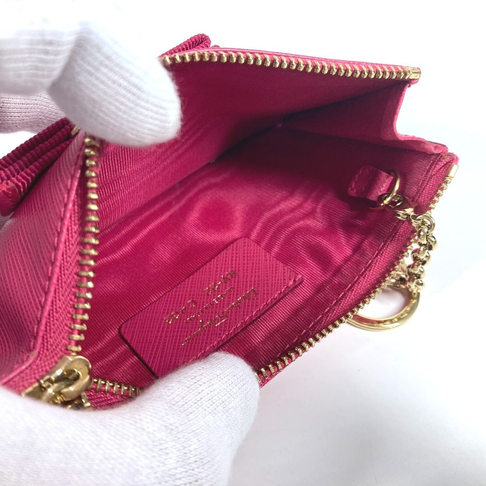 Salvatore Ferragamo Rose Ribbon with Key Ring Coin Purse Wallet Coin Case Leather Women's Pink