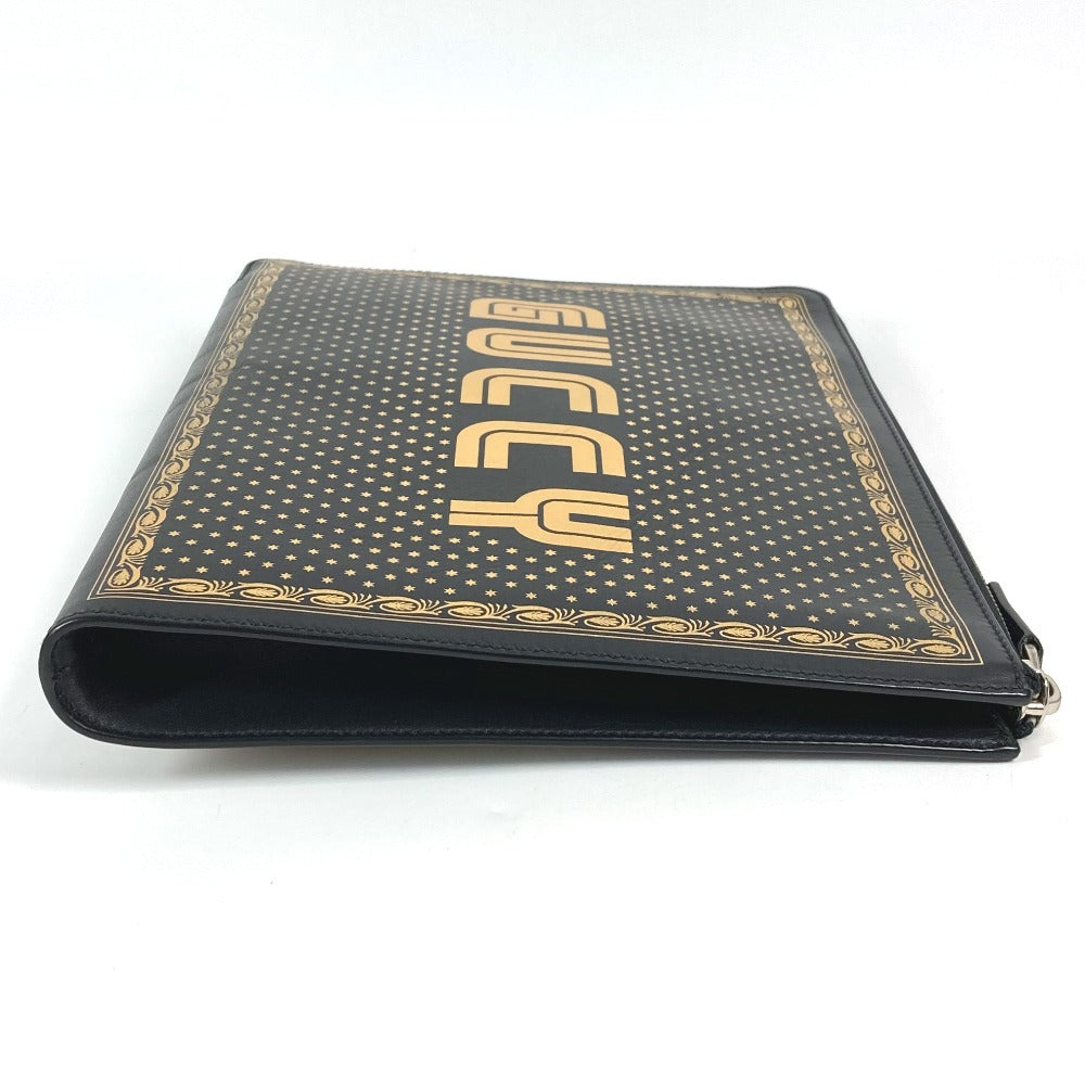 GUCCI 523441 Sega collaboration GUCCY logo with handle bag pouch second bag clutch bag leather unisex black