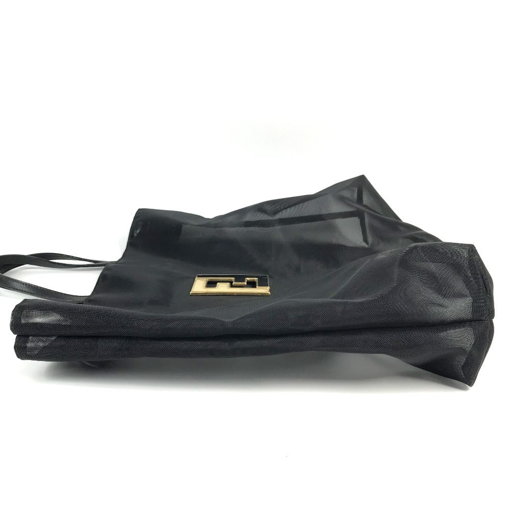 FENDI FF Logo Mesh Big Bag Bag Tote Bag Beach Bag Handbag Nylon Mesh Women's Black