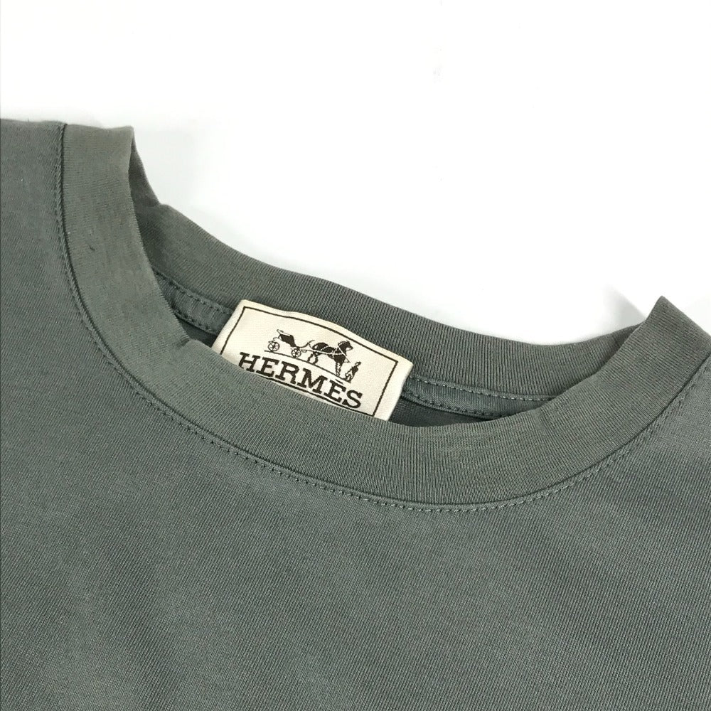 Hermes Horse Leather Patch Kulit Tag Pakaian Lengan Pendek Tops T-Shirt Lengan Pendek Lelaki Lelaki Kelabu Khaki