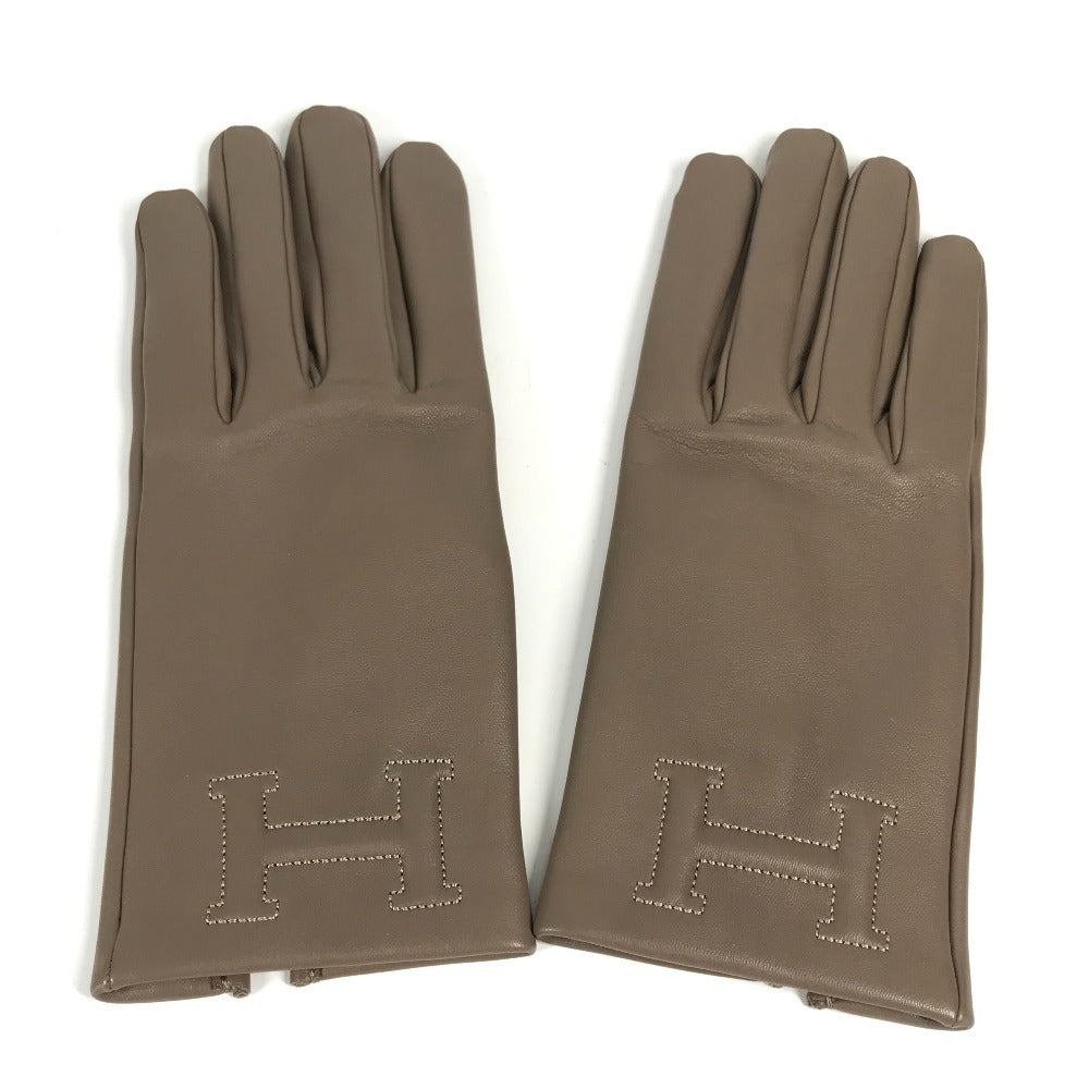 Hermes H202053G H Logo Sarung tangan "Bastille" Aksesori Sarung tangan Kulit Wanita Etoupe Grey