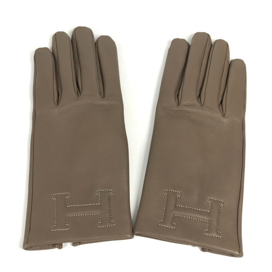 Hermes H202053G H Logo Sarung tangan "Bastille" Aksesori Sarung tangan Kulit Wanita Etoupe Grey