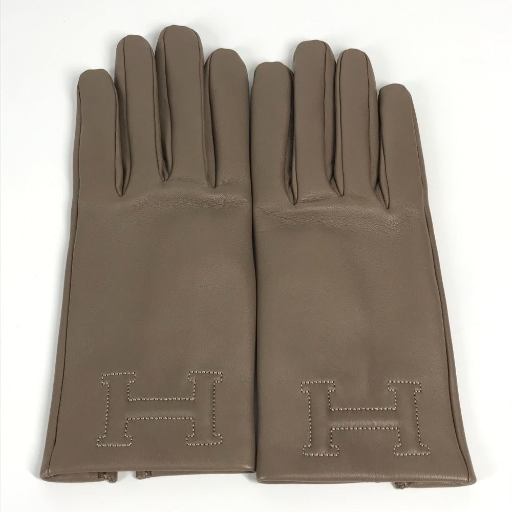 Hermes H202053G H Logo Sarung tangan "Bastille" Aksesori Sarung tangan Kulit Wanita Etoupe Grey