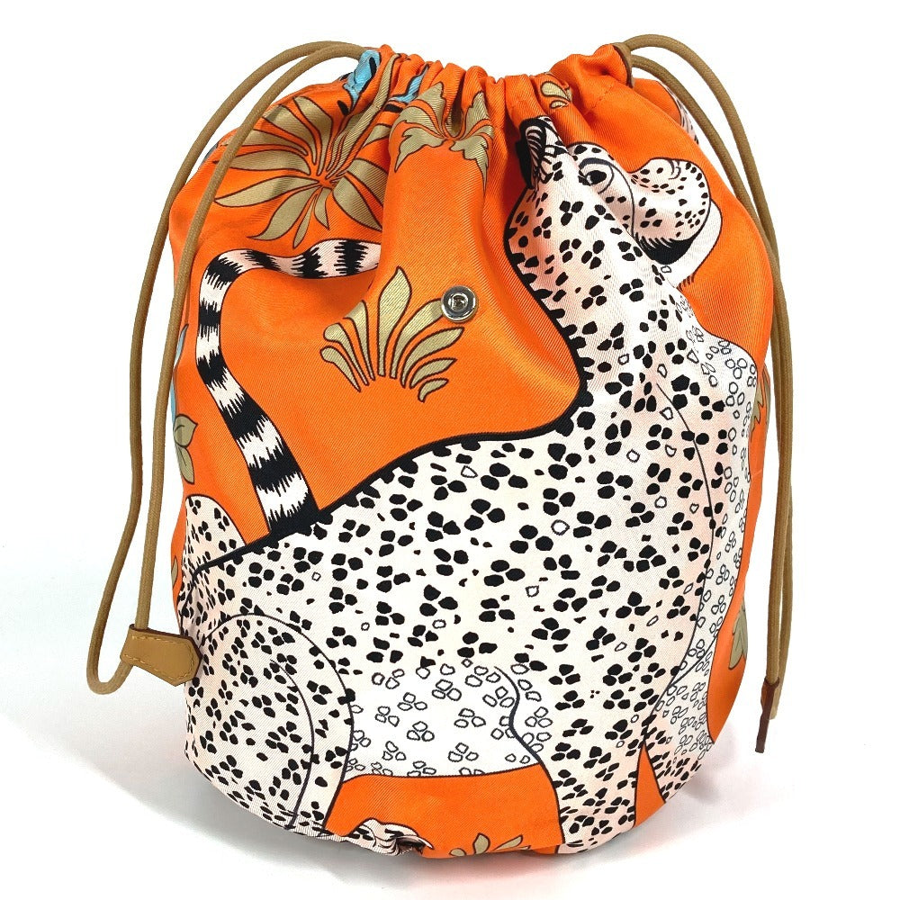 HERMES Bolsa múltiple Poción de musardina Cordón Leopardo Bolsa de leopardo Seda Damas Naranja