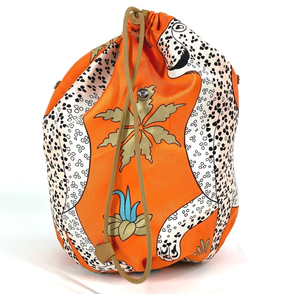 HERMES Bolsa múltiple Poción de musardina Cordón Leopardo Bolsa de leopardo Seda Damas Naranja