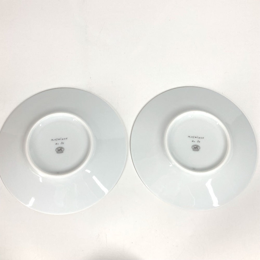 HERMES P026016P Set Tableware Plate Tea Cup & Saucer <Mosaic 24> 2 Guests Pair Interior Present Mug Porcelain Ladies Gold