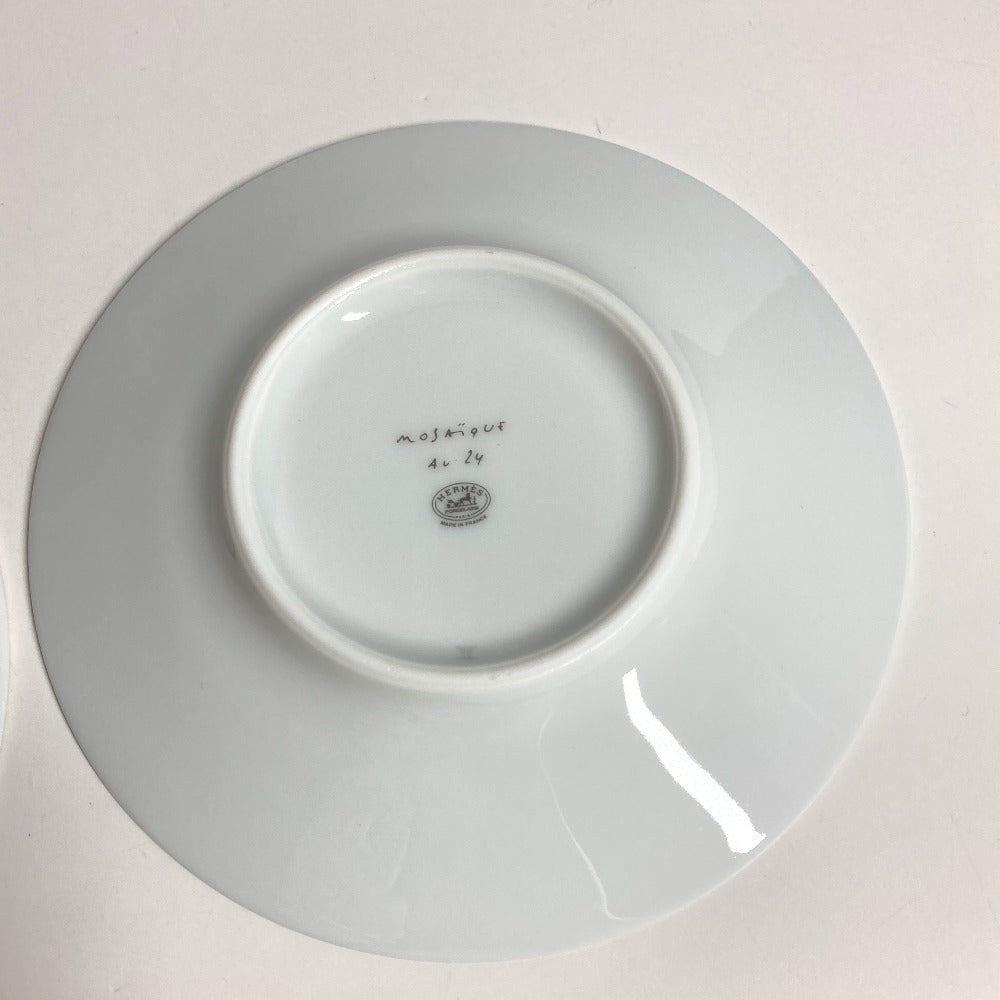 HERMES P026016P Set Tableware Plate Tea Cup & Saucer <Mosaic 24> 2 Guests Pair Interior Present Mug Porcelain Ladies Gold
