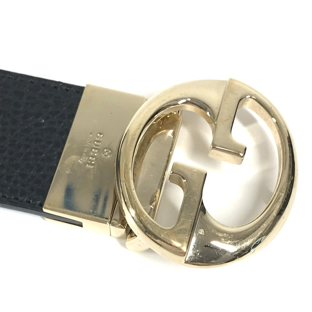 GUCCI 450000 Double G GG Logo Bottoms Belt Buckle Belt Leather Men's Black