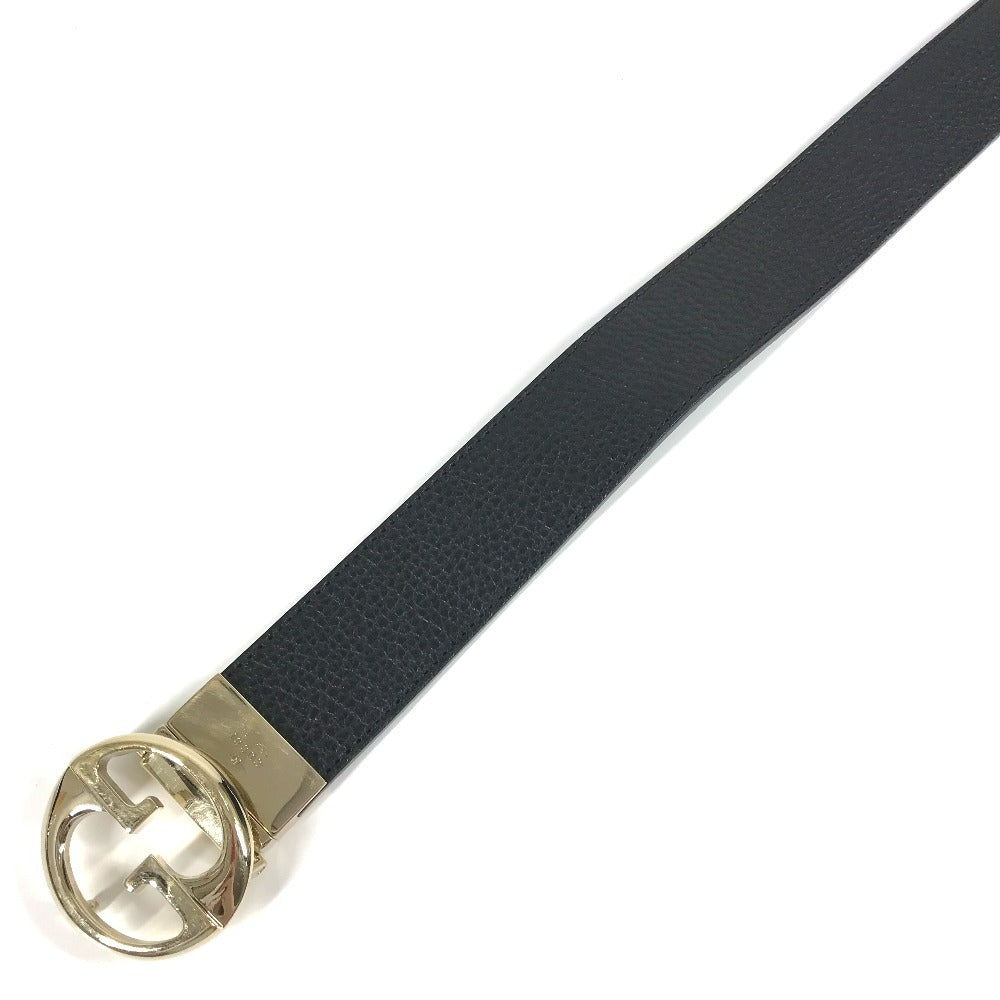 GUCCI 450000 Double G GG Logo Bottoms Belt Buckle Belt Leather Men's Black