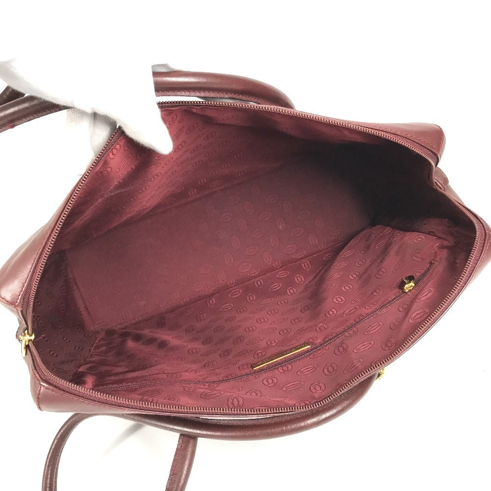 Cartier Marcello Logo Bag Tote Bag Perniagaan Beg Big Bag Boston Beg Banter Beg Kulit Unisex Wain Merah